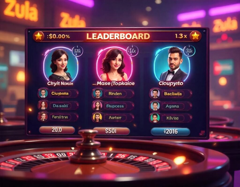 A leaderboard interface with players’ rankings and prizes on Zula Casino.