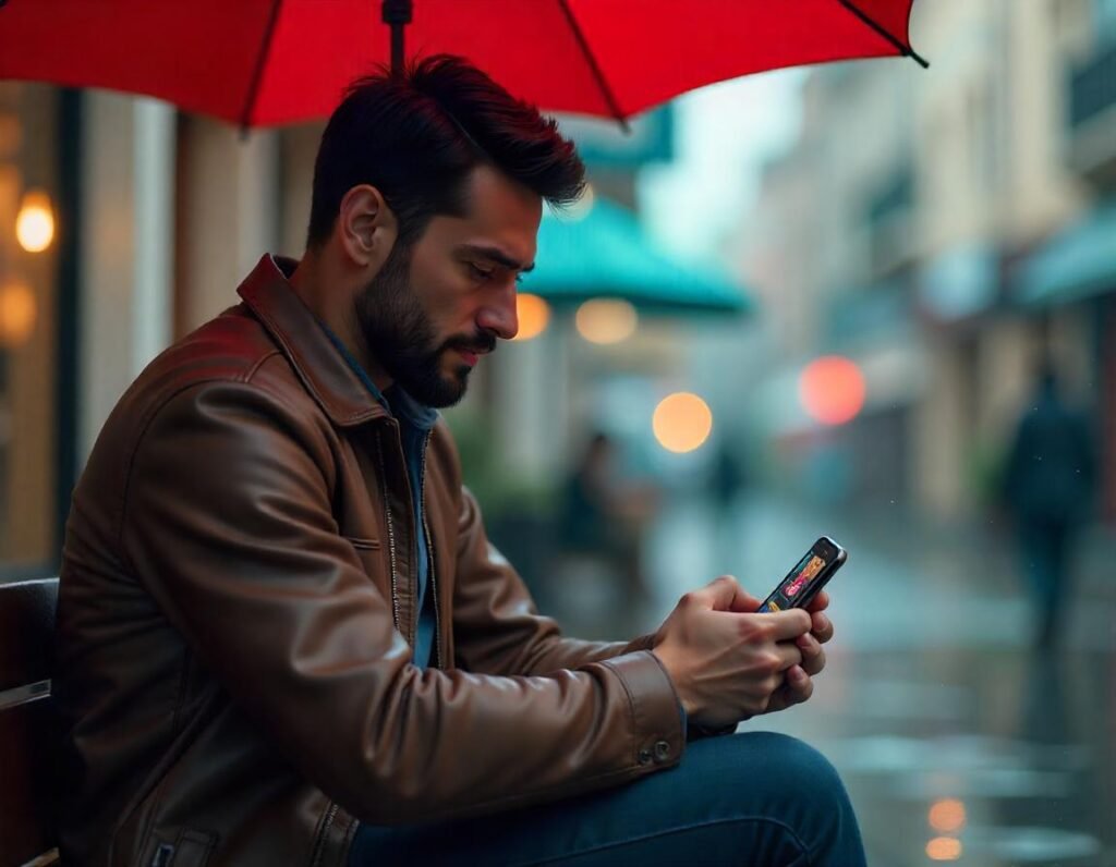 A player using Zula Casino on a smartphone while sitting outdoors.